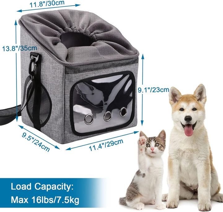 Dog Bike Basket Foldable Pet Carrier, Dog Car Booster Seat with Mesh Windows, Adjustable Shoulder Bag Portable Breathable Bicycle Basket Bag for Dogs and Cats