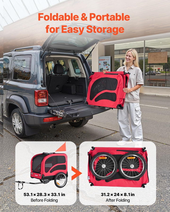 Dog Bike Trailer, Supports up to 100 Lbs, Pet Cart Bicycle Carrier, Easy Folding Frame with Quick Release Wheels, Universal Bicycle Coupler, Reflectors, Flag, Collapsible to Store