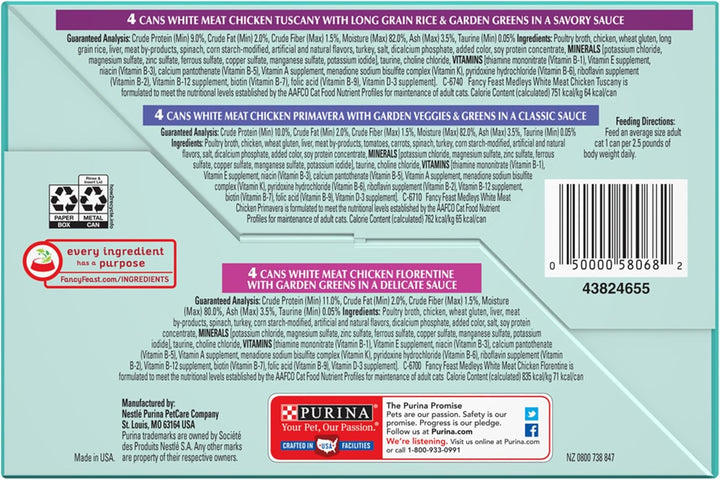 Purina  Wet Cat Food Variety Pack, Medleys White Meat Chicken in Sauce Collection - (Pack of 12) 3 Oz. Cans