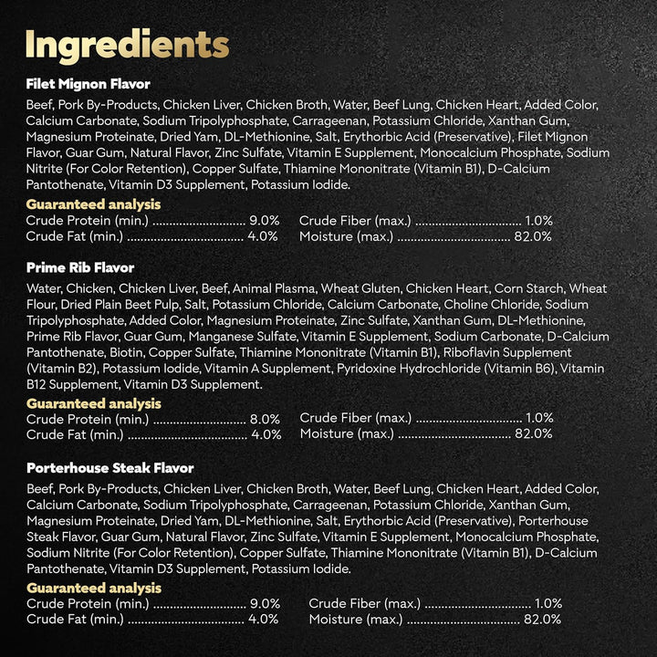 Wet Dog Food Steak Lovers Variety Pack with Real Meat, 3.5 Oz. Trays (36 Count, Pack of 1)