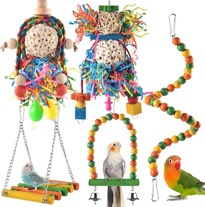 Conure Toys, 2PCS Bird Parrot Foraging Shredder Hanging Toys Sola Balls with Sand Hammer for Small Parrots Parakeets Conures Cockatiels Love Birds Cage Toy