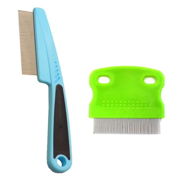 2 Pcs Pet Grooming Combs - Flea and Lice Remover for Dogs, Cats, and Small Pets (Blue and Green)