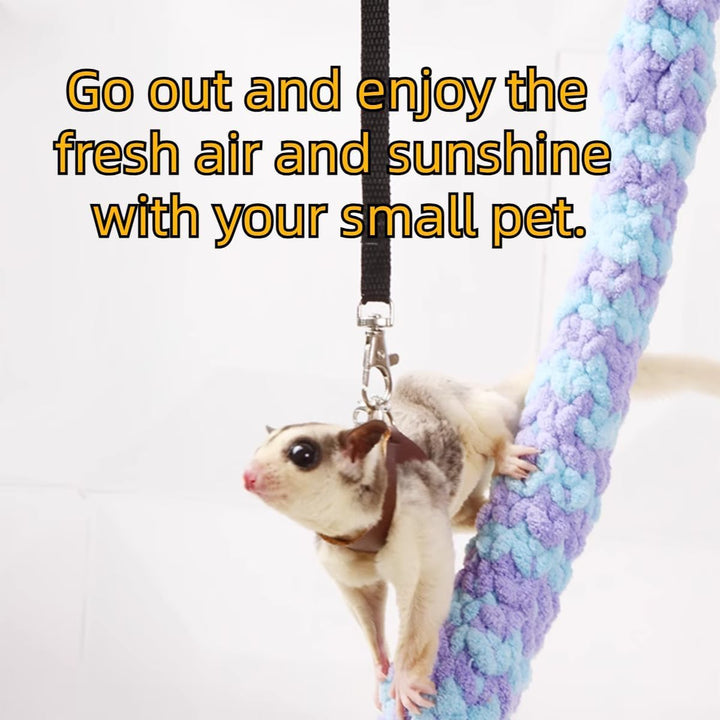 Sugar Glider Harness & Leash Set - Escape-Proof 3-Piece Adjustable Vest for Squirrels Rats Mice Mouse & Small Animals - Hamster Gerbil Walking Gear, Pet Toy Accessories, Black