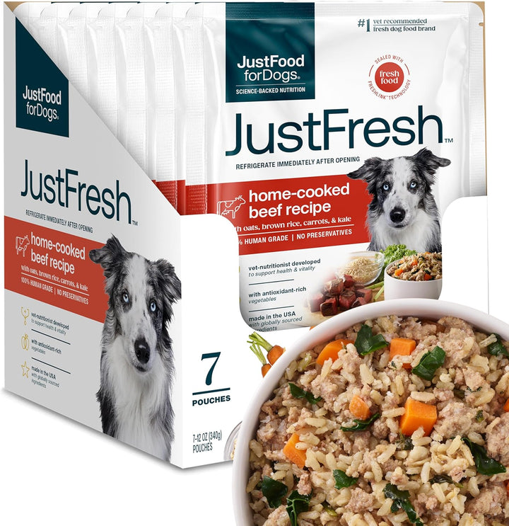 Justfresh Wet Dog Food, Fresh Pet Meals and Toppers with No Preservatives, Resealable Package, Human Grade, Home-Cooked Chicken, 12 Oz - 7 Pack