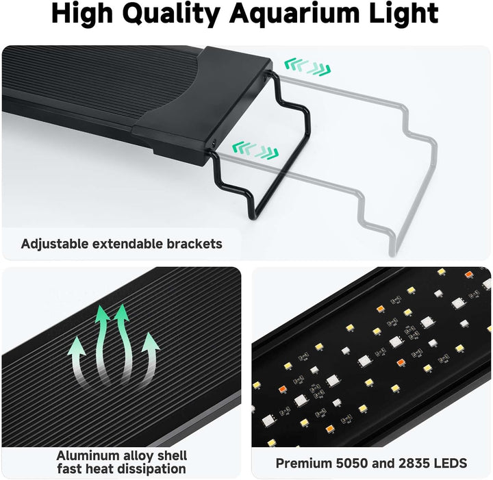 LED Aquarium Light, 24/7 Mode IP68 Waterproof Extendable Bracket Fish Tank Light, DIY Mode Full Spectrum Aquarium Plant Light, Adjustable Timer/Brightness Memory Function for 24-32 Inch Fish Tank