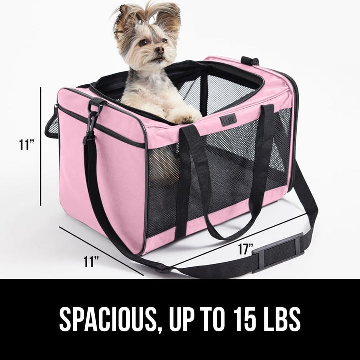 Cat Carrier Travel Bag up to 15 Lbs, Soft Collapsible Small Dog Carriers, Top and Side Entry Breathable Mesh, Grip Feet on Underside, Cozy Washable Waterproof Pad, Portable Kennel, Pink