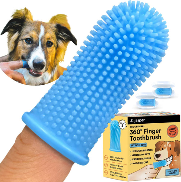 Dog Toothbrush, 360 Dog Tooth Brushing Kit, Finger Toothbrush, Cat Tooth Brush, Teeth Cleaning, Pet Tooth Brush for Small & Large Pets, Pet Toothpaste Not Included, 2-Pack Blue