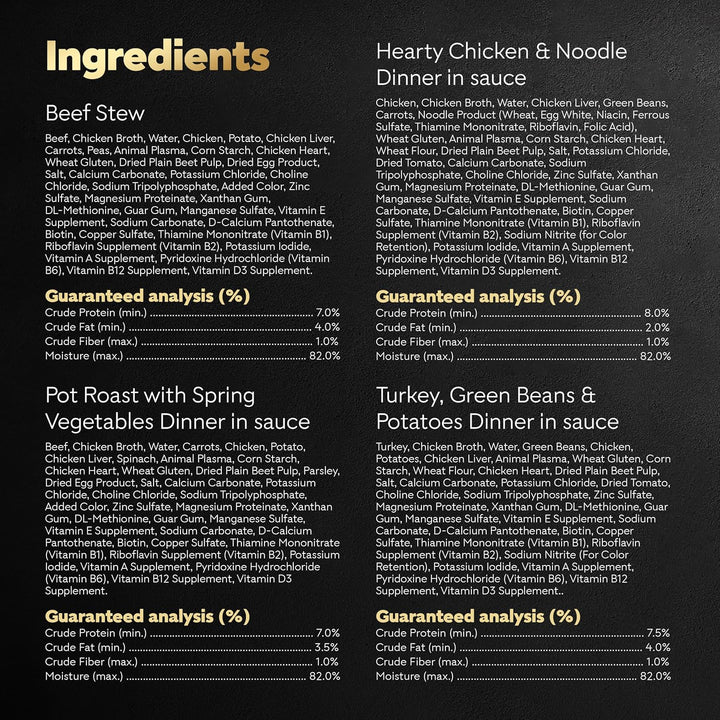 Home Delights Adult Wet Dog Food, Pot Roast with Spring Vegetables, Beef Stew, Turkey, Green Beans, & Potatoes, and Hearty Chicken & Noodle Variety Pack, 3.5 Oz. (24 Count, Pack of 1)