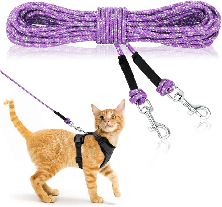 Reflective Cat Long Leash 15 FT Escape Proof Walking Leads Yard Long Leashes Durable Safe Personalized Extender Leash Traning Play Outdoor for Kitten, Puppy, Rabbit and Small Animals(Pink-S)