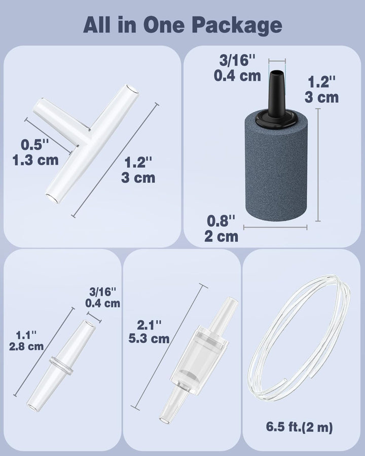 Aquarium Air Pump Oxygen Pump for 10-200 Gallon Fish Tanks Buckets Dual Outlet Adjustable Ultra Quiet Aerator Pump with Accessories