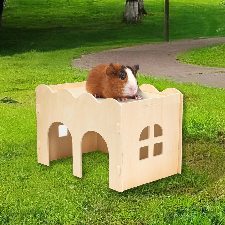 Guinea Pig House Natural Wooden Chew Proof Hideaway Hut for Guinea Pig and Other Small Pets
