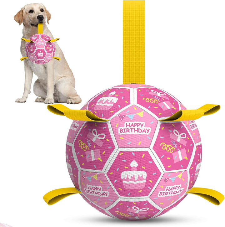 Premium Dog Toys Balls, Dog Soccer Ball with Straps, Dog Birthday Gifts, Herding Ball, Durable Balls for Small Medium Pet, Puppy Outdoor Toy, Pet Training Soccer Ball, World Cup Soccer (6 Inch)