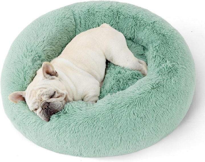Calming Dog Bed Medium Size Dog - Donut Washable Medium Pet Bed, 30 Inches Anti-Slip round Fluffy Plush Faux Fur Cat Bed, Fits up to 45 Lbs Pets, Camel
