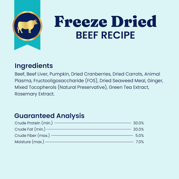 Freeze Dried Dog Food - W/Real Beef, Pumpkin & Superfoods - Freeze Dried Raw Dog Food Toppers for Picky Eaters to Serve as a Nutrient-Dense Meal Topper or High Protein Treats - 1.5Oz