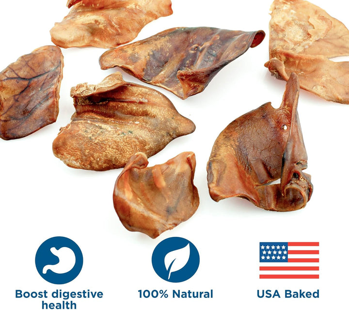 Pig Ears for Dogs - 12 Count (Pack of 1) - All-Natural, USA Baked and Packed, Single Ingredient, 100% Pork, Easily Digestible - Puppies, Small, Medium, Large