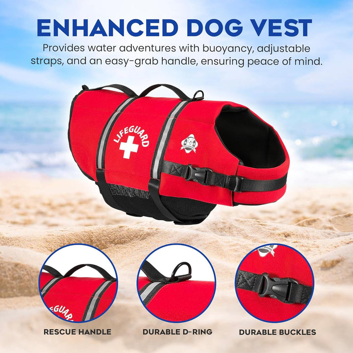 Dog Life Jacket - Swimming Vest for Dogs, Adjustable, Reflective, Comfortable, Multiple Colors, Patterns, Xx-Small to Extra Large Dog Swim Vest with Handle (Red, Large)