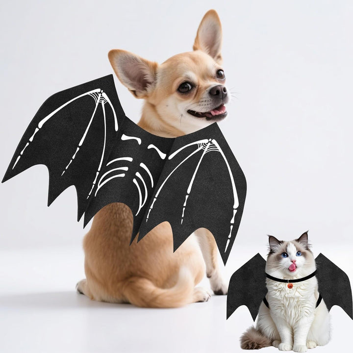 Large Dog Halloween Costumes, Adjustable Dog Bat Wings Costumes for Large Dogs with Pumpkin Bell Skeleton Print on the Back, Pet Costume Halloween Cosplay Party Dress Up, XL Black