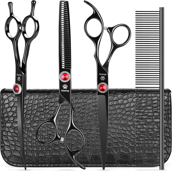 Professional 5 in 1 Dog Grooming Scissors Set with Safety round Tips, Sharp and Heavy-Duty Pet Grooming Shears for Cats