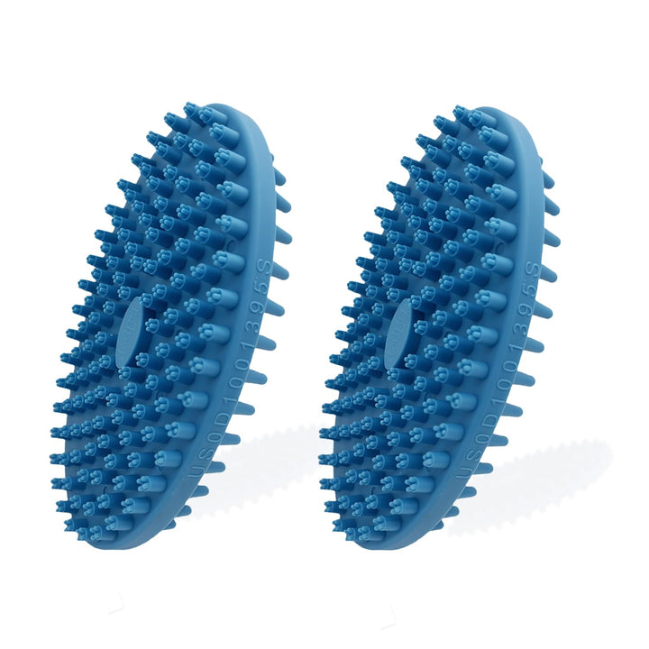 Dog Grooming Brush,  Pet Shampoo Bath Brush Soothing Massage Rubber Comb with Adjustable Ring Handle for Long Short Haired Dogs and Cats (Blue+Green, Pack of 2)