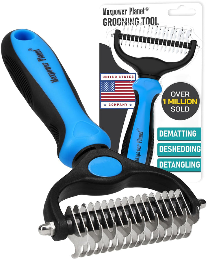 Pet Grooming Brush - Double-Sided Undercoat Rake for Dogs and Cats, Extra Wide, Reduces Shedding by 95%, White