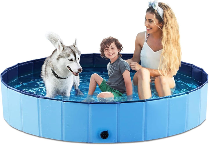 Foldable Dog Pet Bath Pool Collapsible Dog Pet Pool Bathing Tub Kiddie Pool Doggie Wading Pool for Puppy Small Medium Large Dogs Cats and Kids 48" Blue