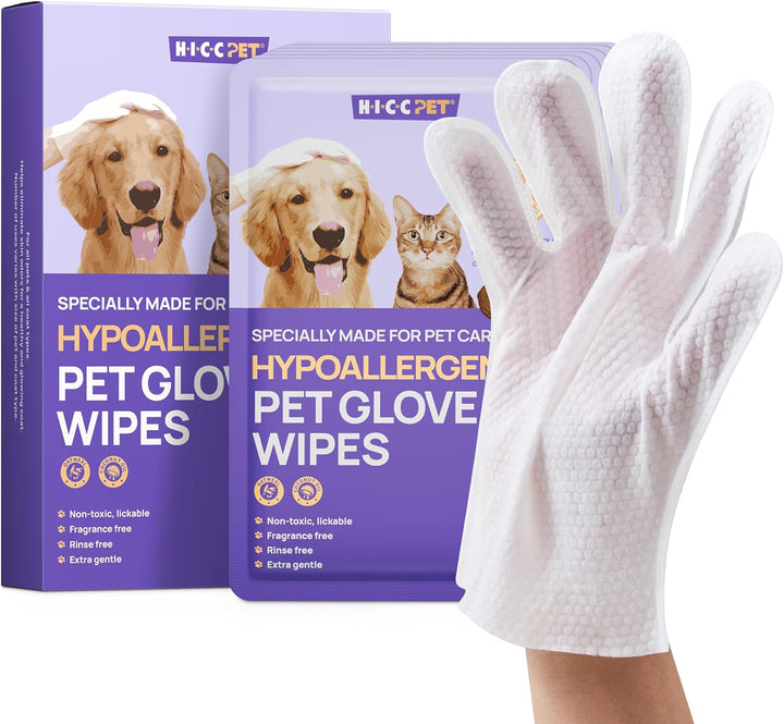 Cleaning Deodorizing Glove Wipes for Dogs & Cats, Vet Recommended Hypoallergenic Pet Cleaning and Hydrating Glove Wipes, Nourish Fur Coconut Oil Pet Bathing Wipes for Horse Coat Care
