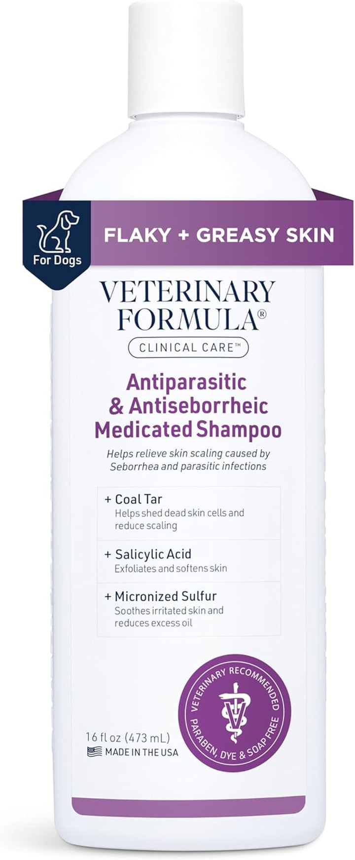 Clinical Care Antiparasitic & Antiseborrheic Medicated Dog Shampoo, 16 Oz – Paraben, Dye, Soap Free – Hydrating and Antifungal Shampoo for Dogs, White