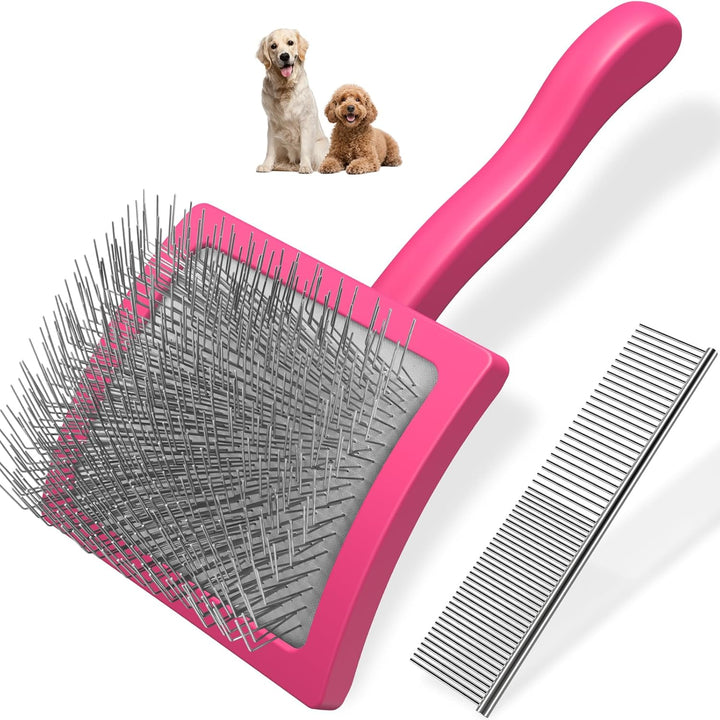 2PCS Slicker Brush for Dogs & Pet Comb,Professional Dog Grooming Brush (Goldendoodles,Poodles,Labradoodles) with Extra Long Pins to Effectively Remove Tangles, Knots and Mats (Blue Large)