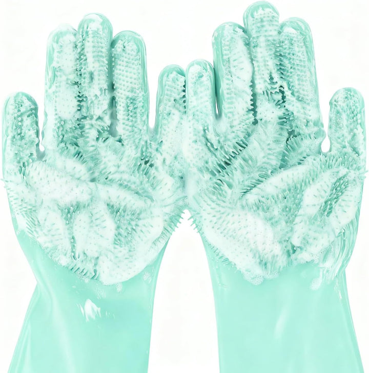 Pet Grooming Gloves - Heat Resistant Silicone Gloves with High-Density Teeth, Enhanced Five Finger Design for Bathing and Massaging Dogs and Cats, Blue