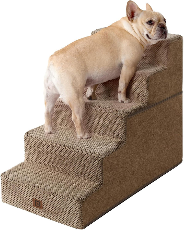 Dog Stairs for Bed 18" H, 4-Step Dog Steps for High Bed, Pet Steps for Small Dogs and Cats, Non-Slip Balanced Pet Ramp Indoor, Grey