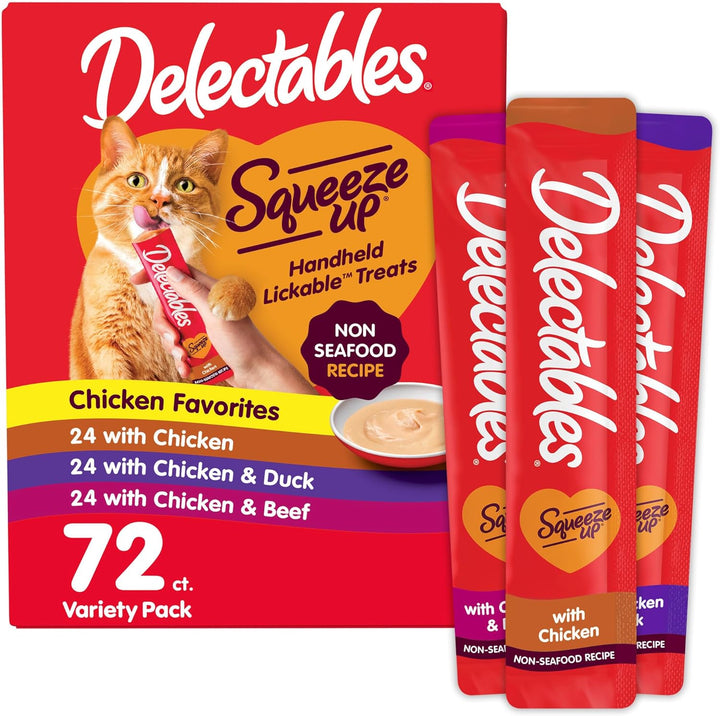 Delectables Squeeze up Non-Seafood Variety Pack, Creamy Squeezable Puree, Lickable Wet Cat Treats, Grain Free, No Added Fillers, No By-Products, No Added Preservatives, 0.5 Ounces Tube, 54 Tubes Total