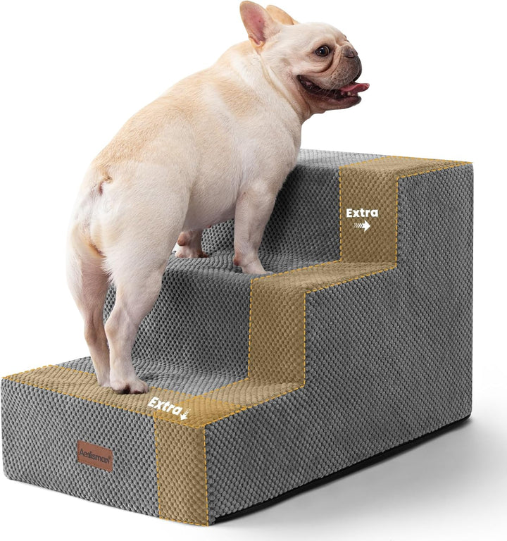 Dog Stairs for Small Dogs & Cats, 3-Step Non-Slip Pet Steps for Couch Sofa and Chair, Grey, 13.6" H