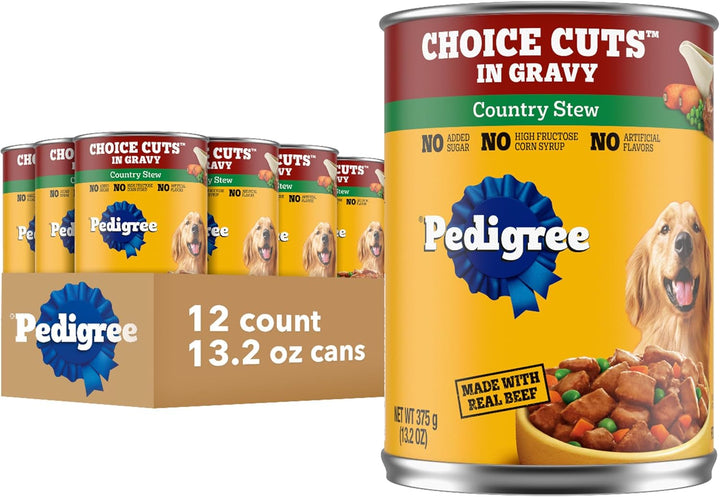 Choice Cuts in Gravy Adult Canned Soft Wet Dog Food, Beef & Country Stew, 13.2 Oz. Cans (12 Count, Pack of 1)