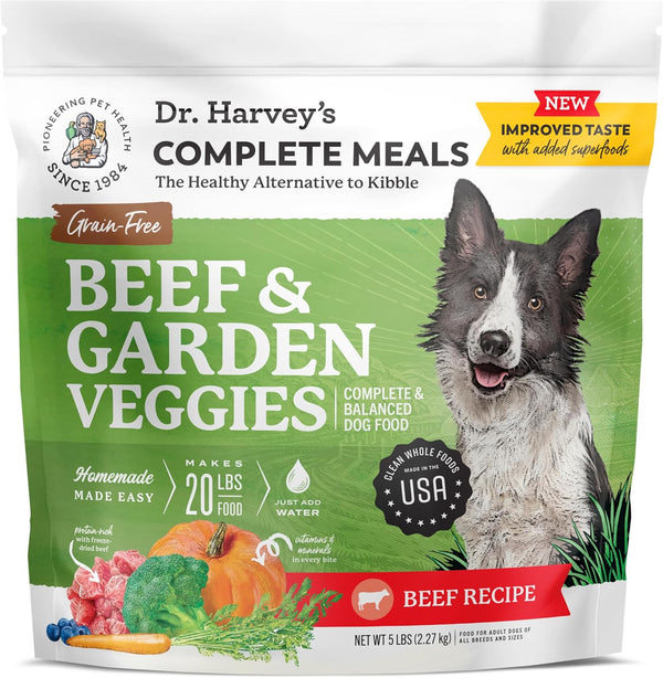 Beef & Garden Veggies Dog Food, Human Grade Grain-Free Dehydrated Food for Dogs with Freeze-Dried Beef (5 Pounds)