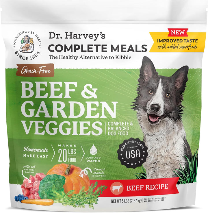 Beef & Garden Veggies Dog Food, Human Grade Grain-Free Dehydrated Food for Dogs with Freeze-Dried Beef (5 Pounds)