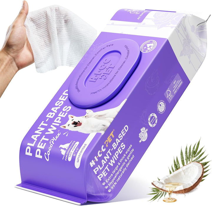 Wipes for Dogs and Cats, Vet-Recommended Pets Cleaning Wipes, Deodorizing Hydrating, Nourishes Smoothes Fur, Fermented Coconut Oil Grooming Paws, Body and Butt, Thicken, Rose, 100 Count