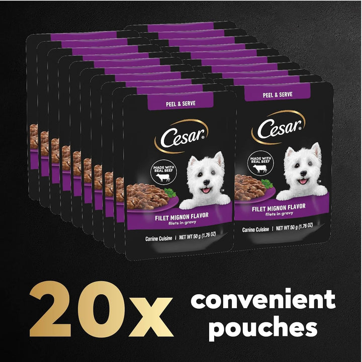 Filets in Gravy Wet Dog Food Filet Mignon Flavor, 1.76 Oz. Mini-Pouch (20 Count, Pack of 1)