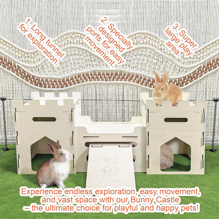 Extra Large Wooden Bunny Castle House Multistory Climbing Tower Hideout Ventilated Sturdy Habitat for Rabbit Guinea Pig Chinchilla Ferret