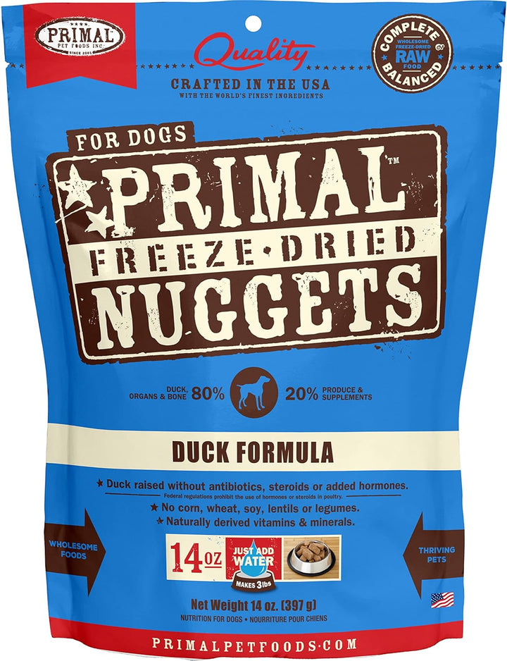 Primal Freeze Dried Dog Food Nuggets, Chicken; Complete Balanced Meal, Topper or Treat; Premium, Healthy, Grain Free, High Protein Raw Dog Food, 14 Oz