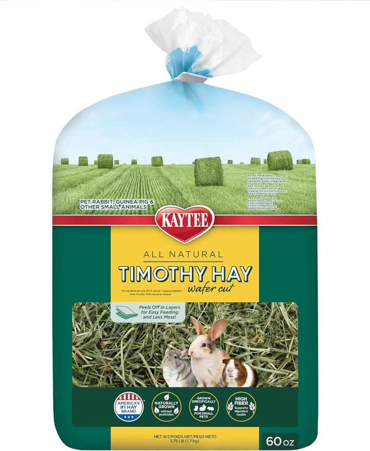 Wafer Cut All Natural Timothy Hay for Pet Guinea Pigs, Rabbits & Other Small Animals, 60 Ounce