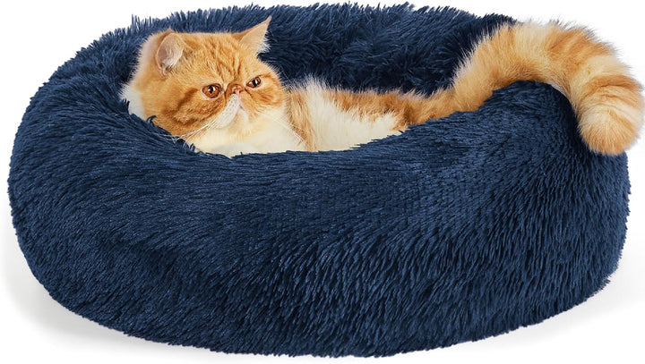 Calming Dog Bed Medium Size Dog - Donut Washable Medium Pet Bed, 30 Inches Anti-Slip round Fluffy Plush Faux Fur Cat Bed, Fits up to 45 Lbs Pets, Camel