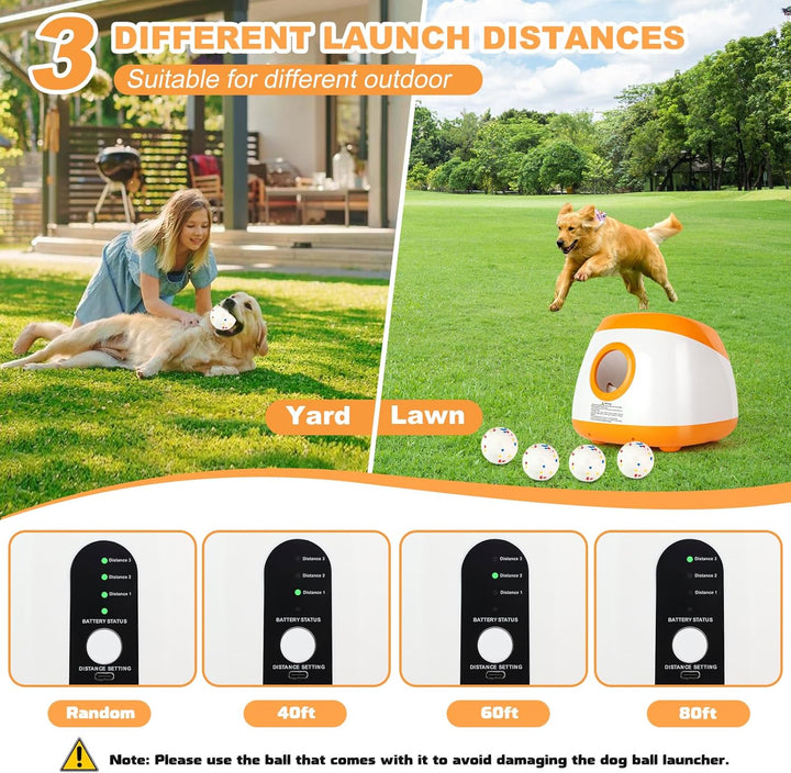 Automatic Ball Launcher for Dogs, Dog Ball Thrower with 40-60-80Ft Distance, Rechargeable Automatic Launcher with 4 Balls (2.5"), Remote Control Launcher for Medium & Large