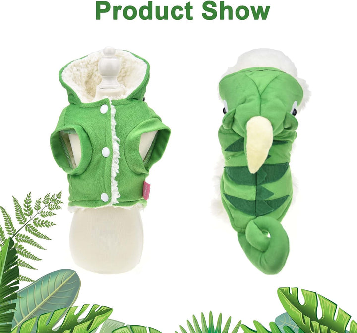 Chameleon Dog Costume for Halloween,Winter Fleece Pet Cat Coat Jacket for Small Medium Large Dog,Pet Funny Clothes Hoodie Labrador Bulldog Chihuahua(S, Green)