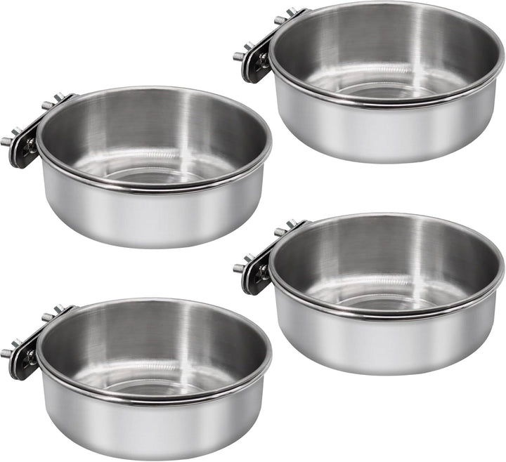 2 Pcs Small Bird Feeding Dish Cups,Parrot Food Bowl Cage with Clamp Holder Stainless Steel,Birdcage Coop Water Feeder for Cockatiel Parakeet Macaw Finches Lovebirds Small Animals (2 Pack, Small)