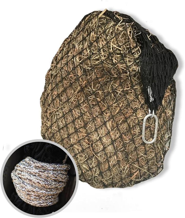 Hay Net for Horses | Slow Feed Hay Bag Feeder | Marine-Grade UV Treated Nylon | Holds 4-6 Flakes | Half Bale Net | 1 3/4" Holes | Oat Rope Color