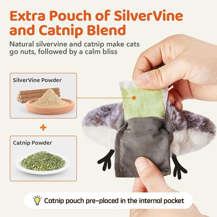 Cat Toys Flapping Bird (No Flying), Lifelike Sandpiper Chirp Tweet, Rechargeable Touch Activated Kitten Toy Interactive Cat Exercise Toys for All Breeds Cat Kicker Catnip Toys 4.0"