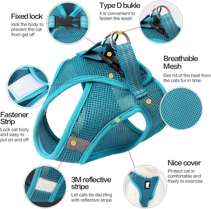 Cat Harness and Leash - Ultra Light Escape Proof Kitten Collar Cat Walking Jacket with Running Cushioning Soft and Comfortable Suitable for Puppies Rabbits
