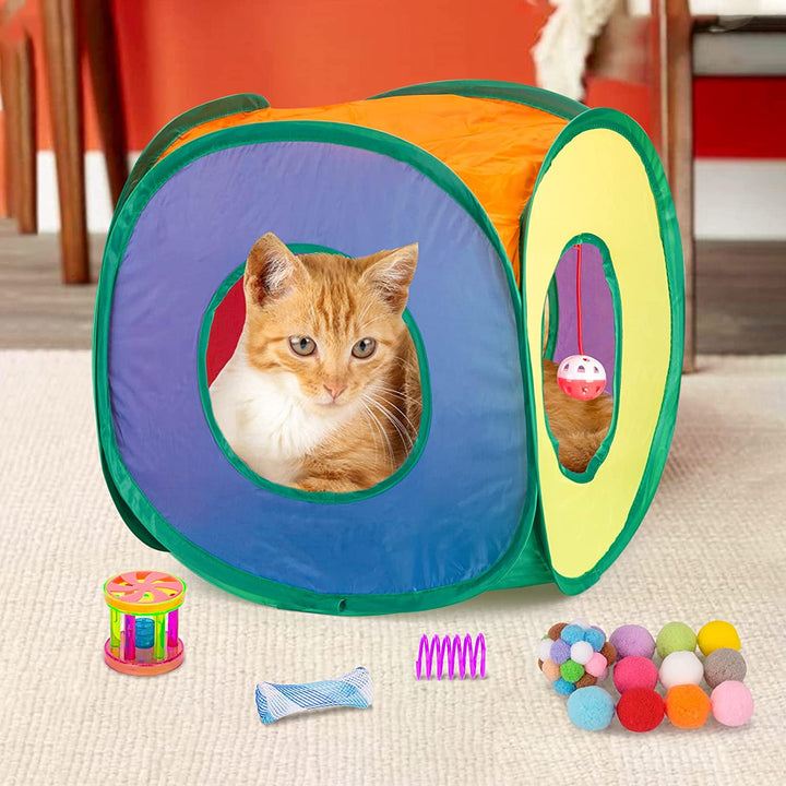 Cat Toys Bundle 33 Pack, Interactive Kitten Toys for Indoor Cats Kitty with Collapsible Play Tunnel Tube Tent Feather Wand Teaser Bell Fuzzy Ball Springs Mouse Toy