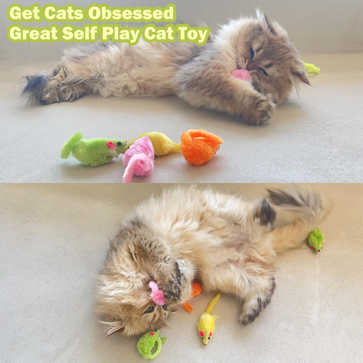 12PCS Rattle Cat Mouse Toys Also Prefilled Catnip, 2.36” Mice Body Size, Faux Fur Cat Mice Toys with Plastic Body, Interactive Catnip Toys for Indoor Cats Play Fetch