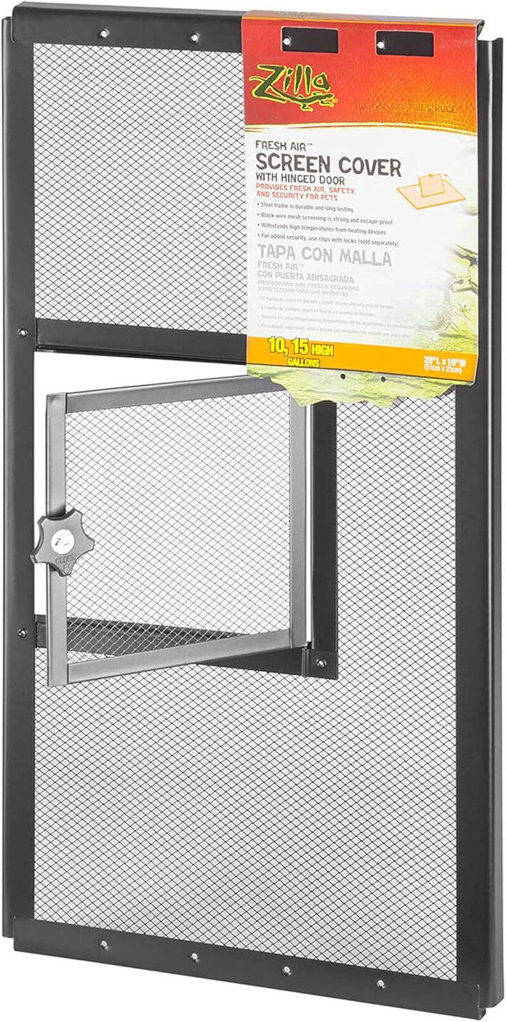 Pet Reptile Terrarium Fresh Air Screen Cover with Hinged Door 20" X 10"